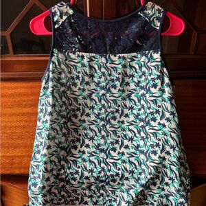 Draper James size 2 silk floral blouse with lace, dry clean only